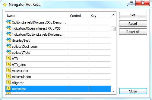 mt4 navigator hot keys